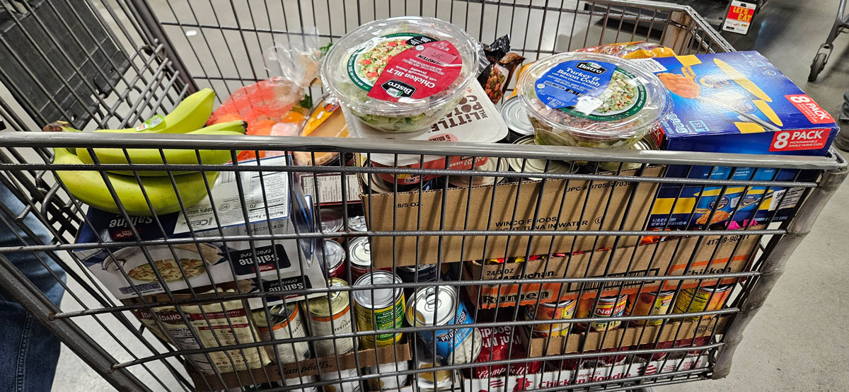 grocery cart full of food for a veteran